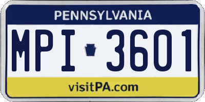 PA license plate MPI3601