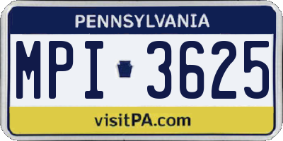 PA license plate MPI3625