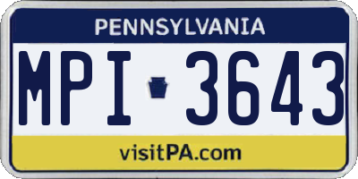 PA license plate MPI3643