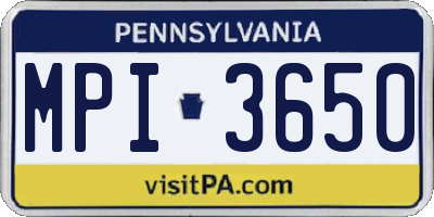PA license plate MPI3650