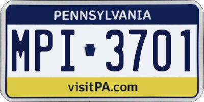 PA license plate MPI3701