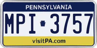 PA license plate MPI3757