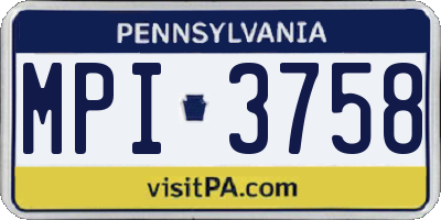 PA license plate MPI3758