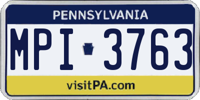 PA license plate MPI3763
