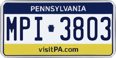 PA license plate MPI3803