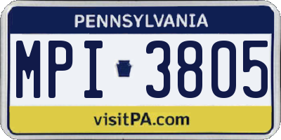 PA license plate MPI3805