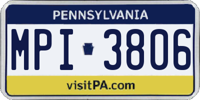 PA license plate MPI3806