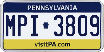PA license plate MPI3809