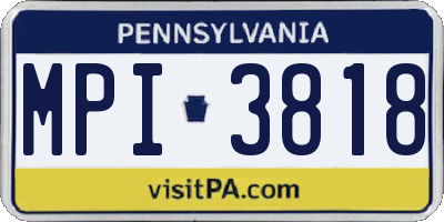 PA license plate MPI3818