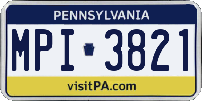 PA license plate MPI3821