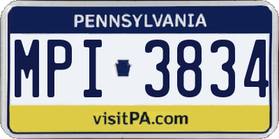 PA license plate MPI3834