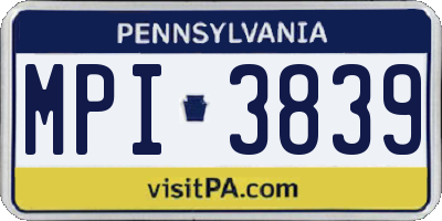 PA license plate MPI3839