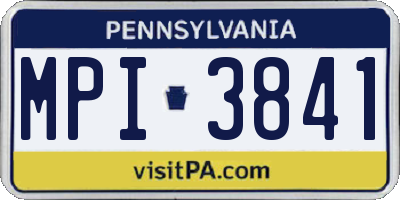 PA license plate MPI3841