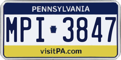 PA license plate MPI3847