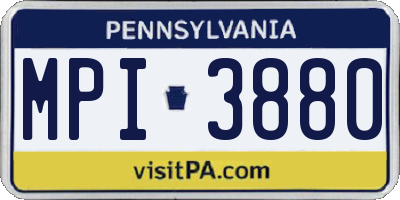 PA license plate MPI3880