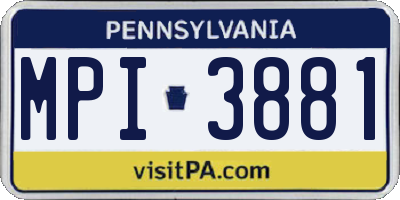 PA license plate MPI3881