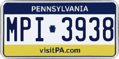 PA license plate MPI3938