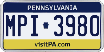 PA license plate MPI3980