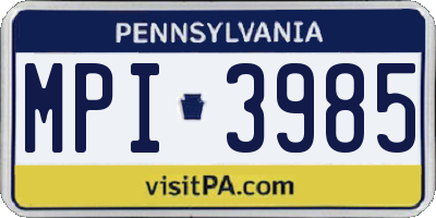 PA license plate MPI3985