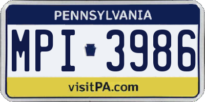 PA license plate MPI3986