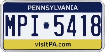 PA license plate MPI5418