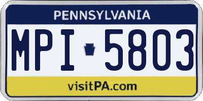 PA license plate MPI5803