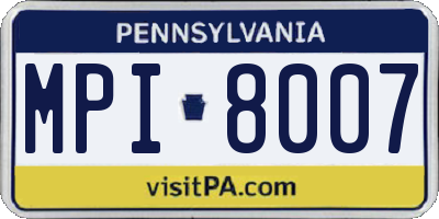PA license plate MPI8007