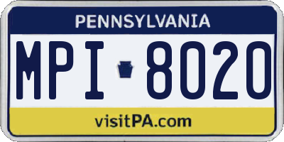 PA license plate MPI8020