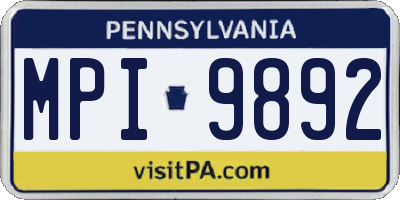 PA license plate MPI9892