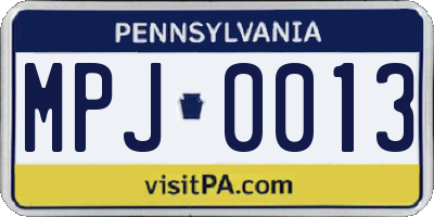 PA license plate MPJ0013