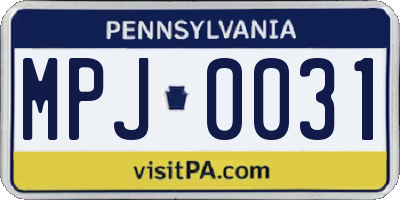 PA license plate MPJ0031