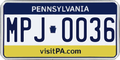 PA license plate MPJ0036