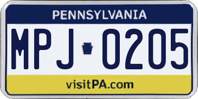 PA license plate MPJ0205
