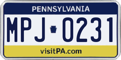 PA license plate MPJ0231