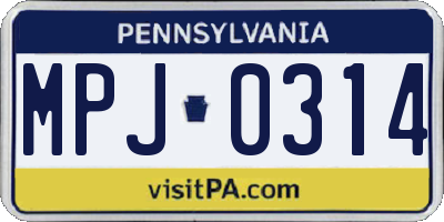 PA license plate MPJ0314