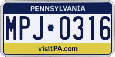 PA license plate MPJ0316