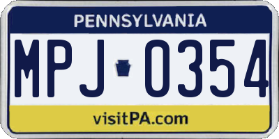 PA license plate MPJ0354
