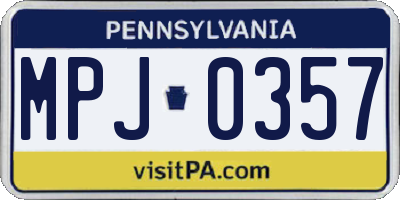 PA license plate MPJ0357