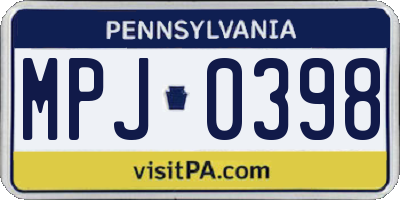 PA license plate MPJ0398