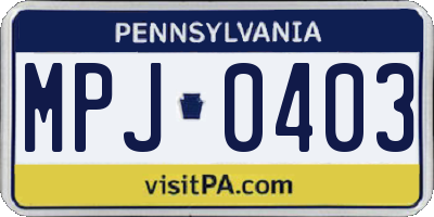 PA license plate MPJ0403