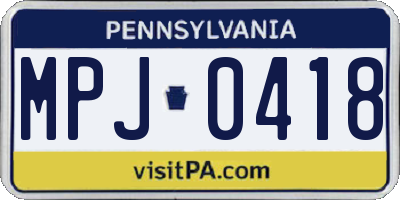 PA license plate MPJ0418