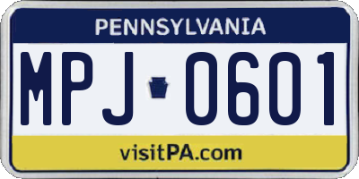 PA license plate MPJ0601