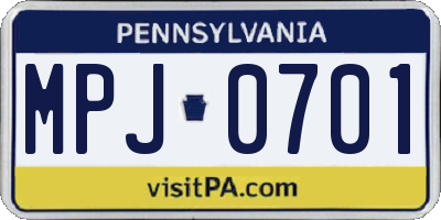 PA license plate MPJ0701