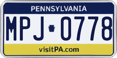 PA license plate MPJ0778