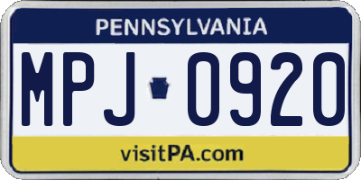 PA license plate MPJ0920