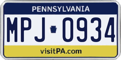 PA license plate MPJ0934