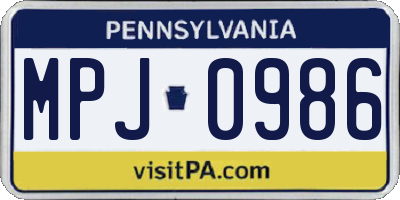 PA license plate MPJ0986