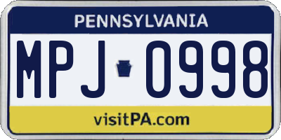PA license plate MPJ0998