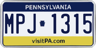 PA license plate MPJ1315