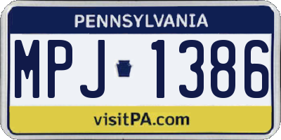 PA license plate MPJ1386